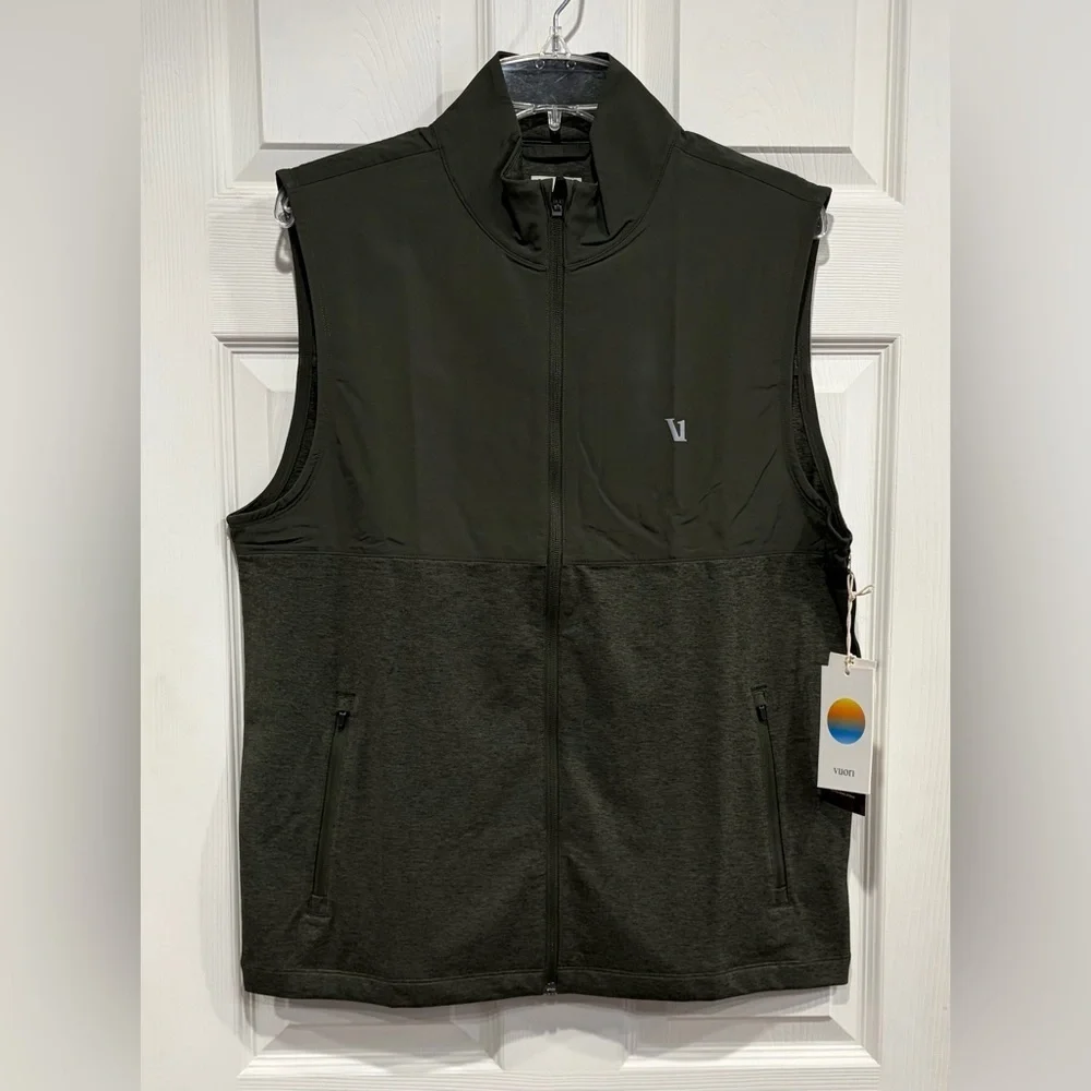Vuori Men's Large Sunday Element Vest Kale Heather Green NWT Strecth Knit